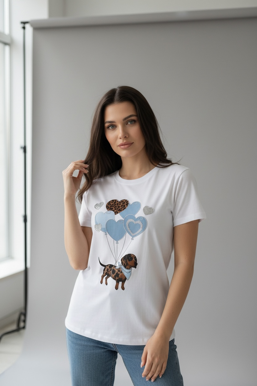 T-shirt bassotto con palloncini