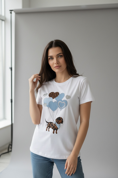 T-shirt bassotto con palloncini