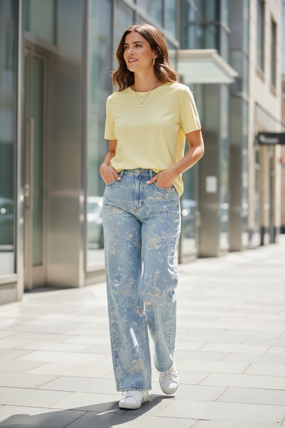 Jeans fiori gamba larga margot